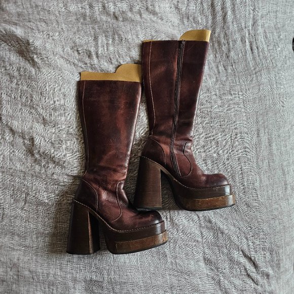 RARE Vintage SONAX Stacked Platform Chunky Boots from the 90s, Brown, US10 - Picture 2 of 9